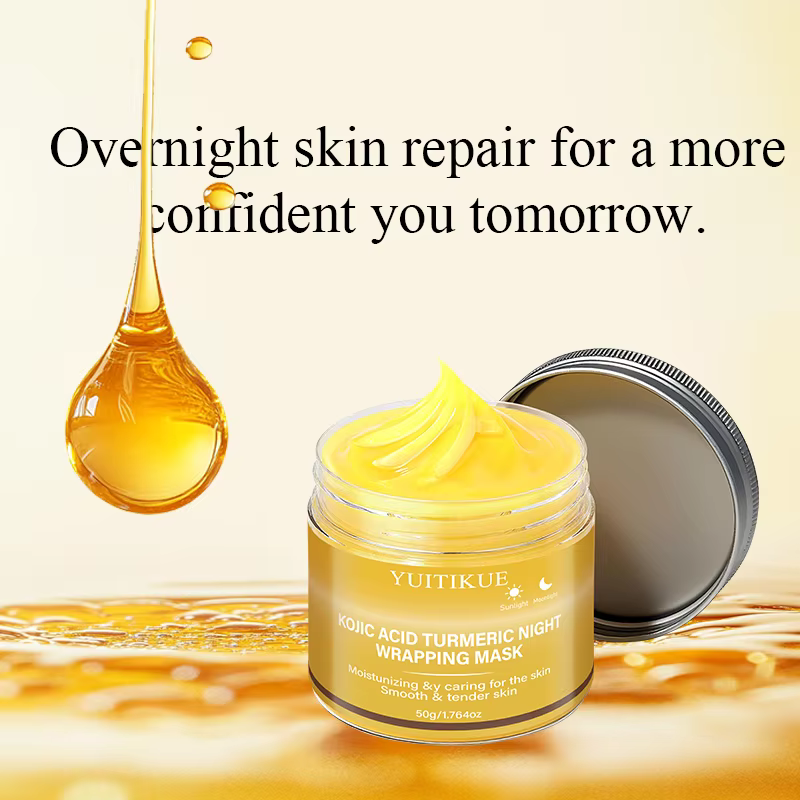 Masque de nuit hydratant et éclaircissant YUITIKUE à l'acide kojique et au curcuma pour une peau douce et lisse 50g