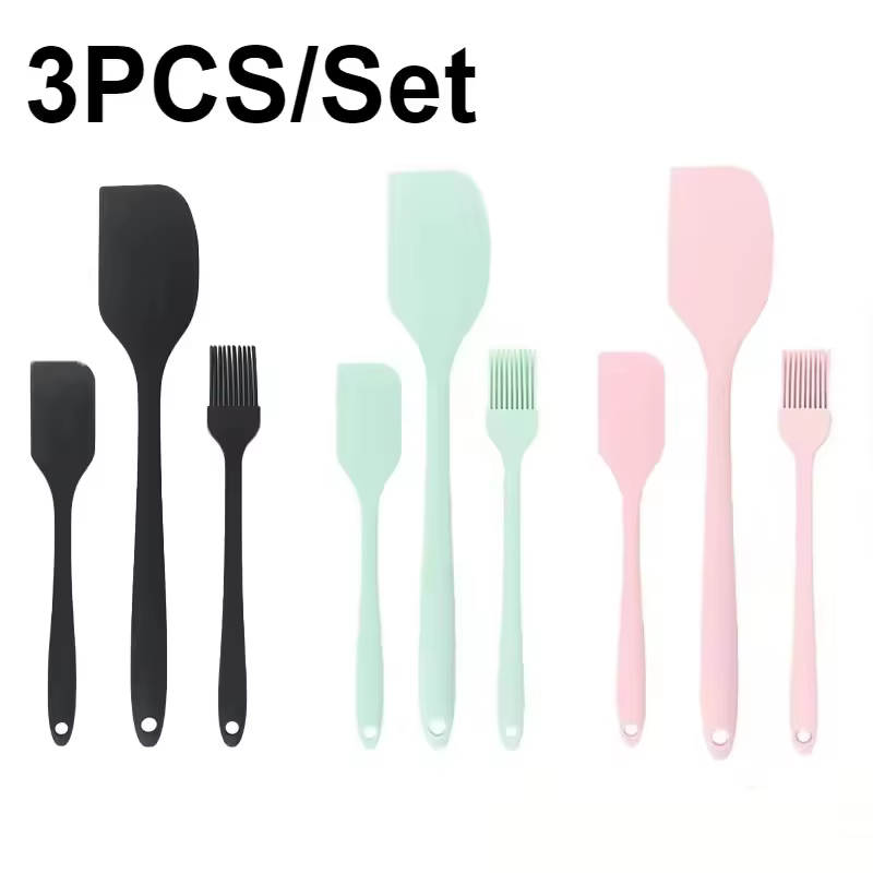 Ensemble de spatules en Silicone rose/vert/noir, grattoir à crème, gâteaux, tranches, Application de confiture, cuisson de cuisine, mélange d'outils de cuisson, 3 pièces/ensemble