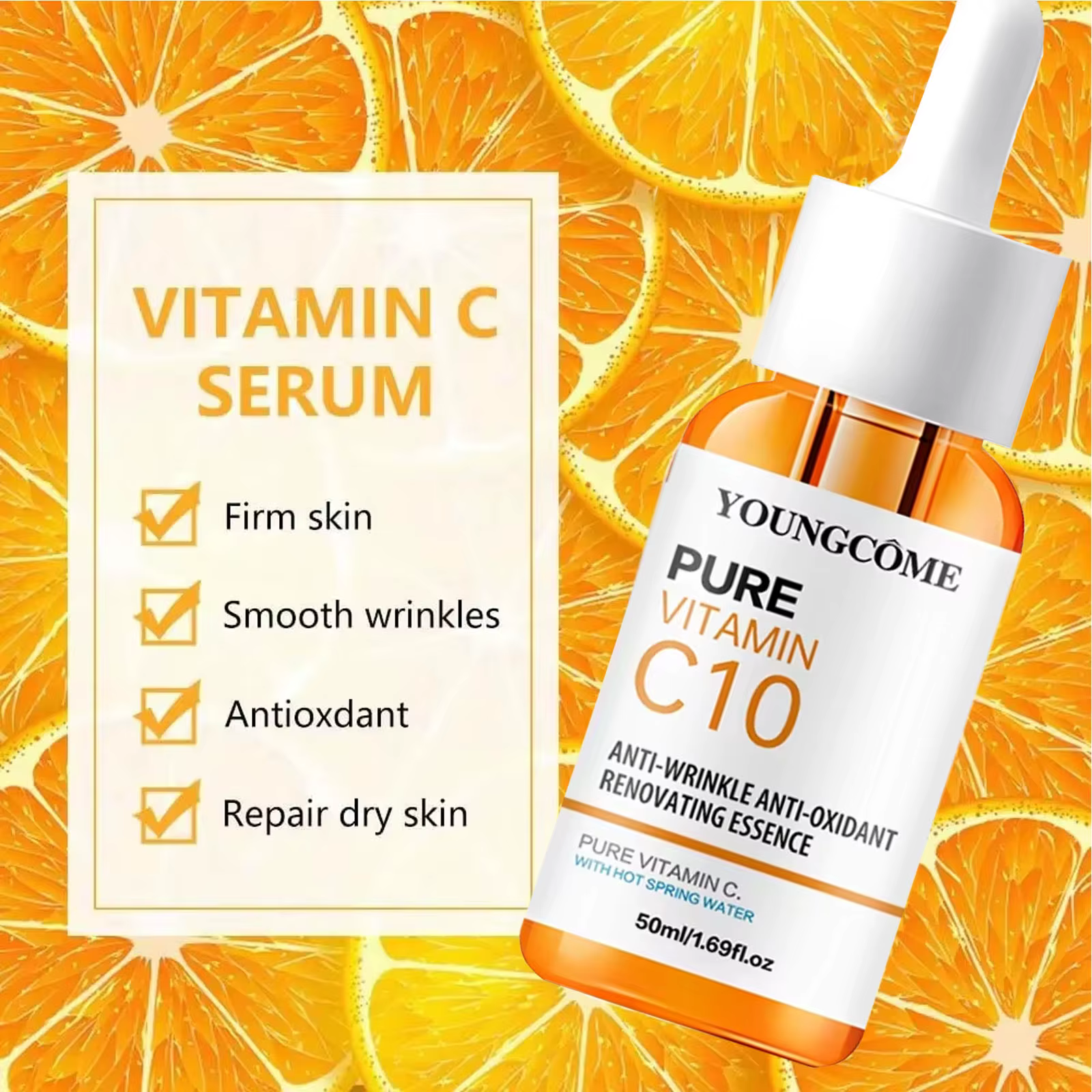 Vitamine C Essence pour le visage acide hyaluronique peau foncée éclaircir sérum estompe les ridules hydratant