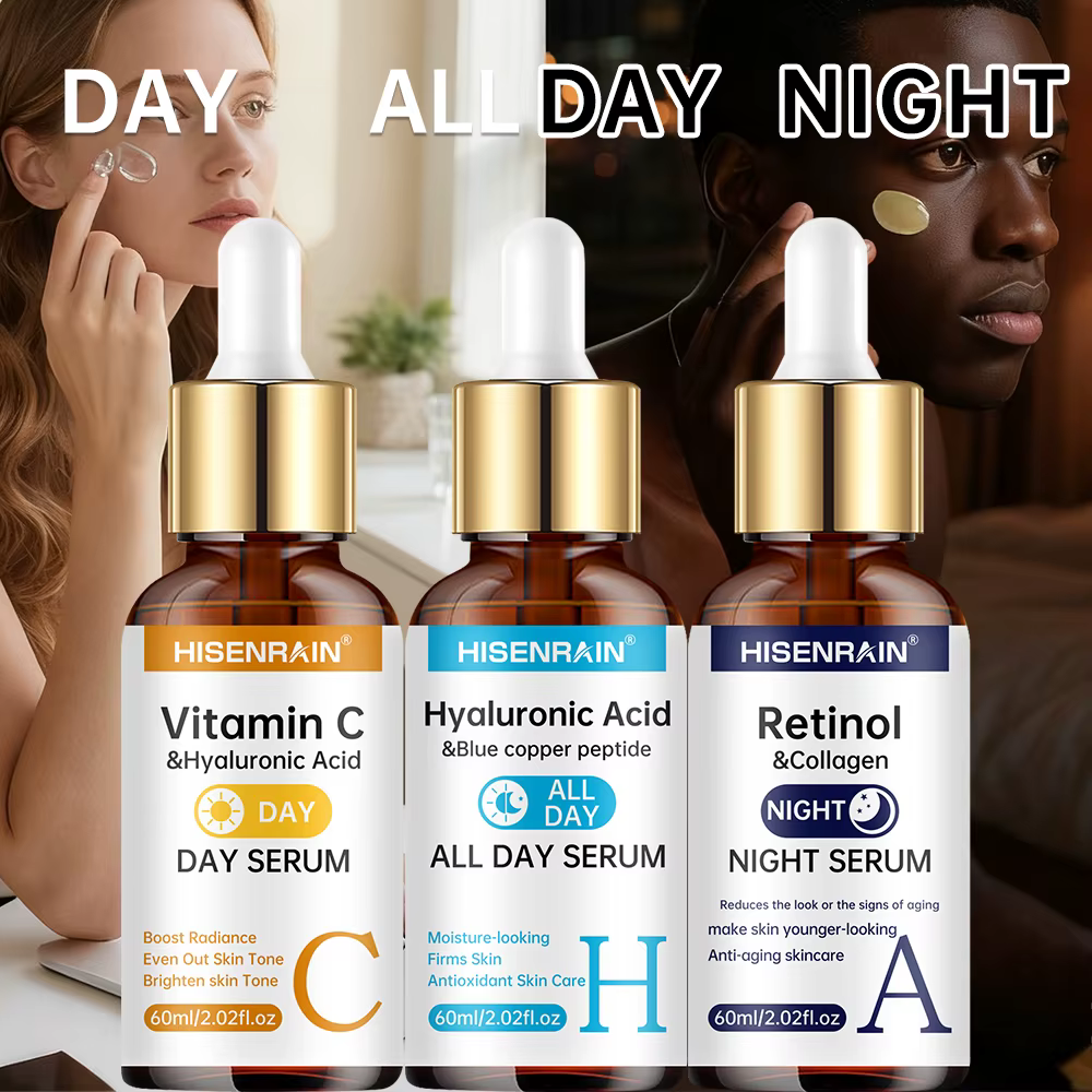 HISENRAIN Sérum Vitamine C + Rétinol + Acide Hyaluronique Duo | Combo éclaircissant et hydratation anti-âge | Pour tout