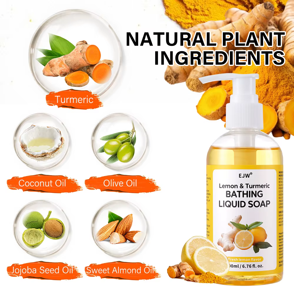 Gel Douche Éclaircissant au Curcuma | Gel Douche Doux pour Peaux Irrégulières | Formule nettoyante en profondeur et hydratante | Gommage corporel