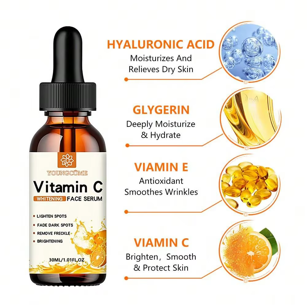 L'essence pour le visage à la vitamine C contient l'acide hyaluronique dissolvant de taches foncées réparation