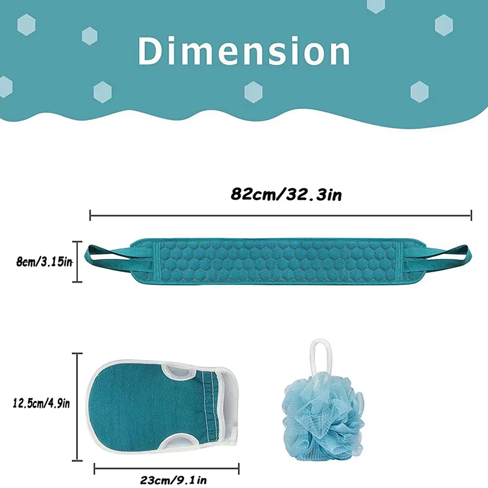 Ensemble de gommages exfoliants pour le corps avec gant de bain pour le dos et éponge loofah pour un nettoyage en profondeur et une hygiène optimale