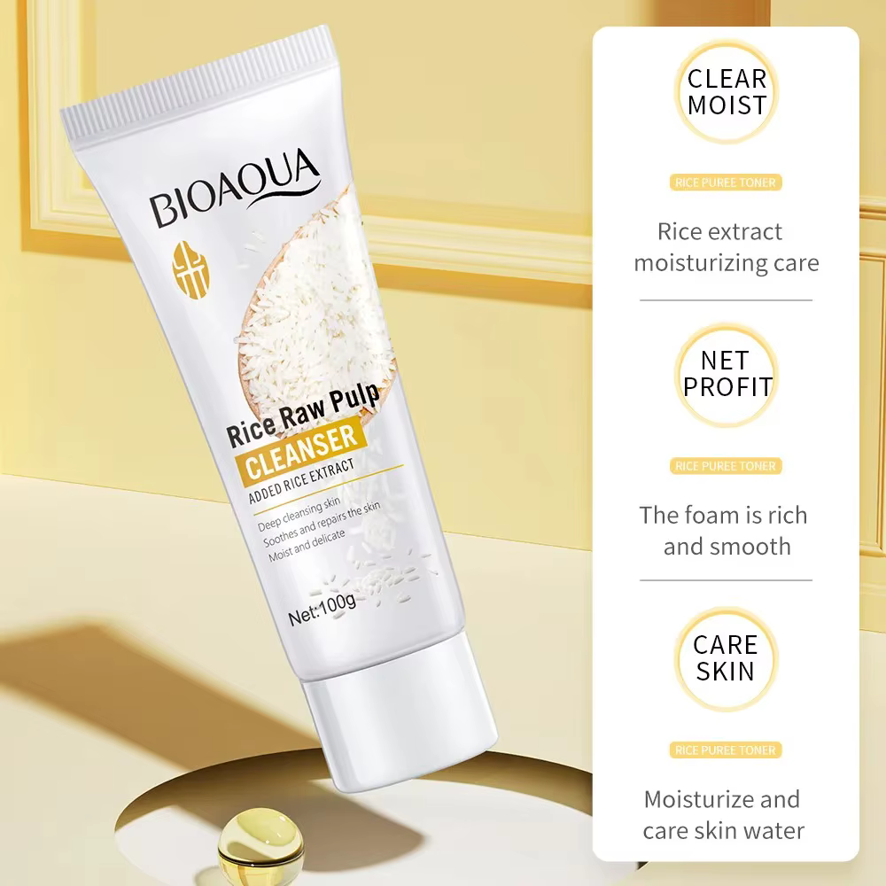 BIOAQUA pulpe brute de riz nettoyant pour le visage mousse de lavage