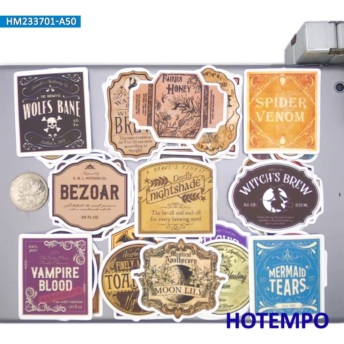 Ensemble d'autocollants pour étiquettes de potion magique, art d'alchimie rétro, breuvage sorcière, pour ordinateur portable, voiture, téléphone, moto, pack d'autocollants amusants, 20/30/50 pièces