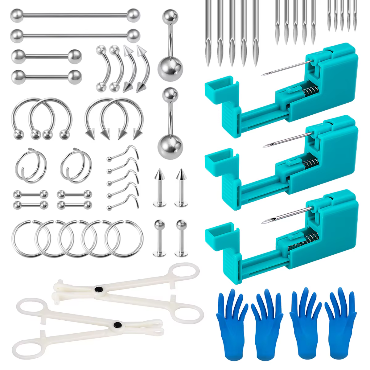 Kit d'outils de perçage corporel pour hommes et femmes, odorde perçage corporel facile à utiliser, bijoux de piercing au nombril, Jules, langue antarctique, cartilage, blogueur d'yeux