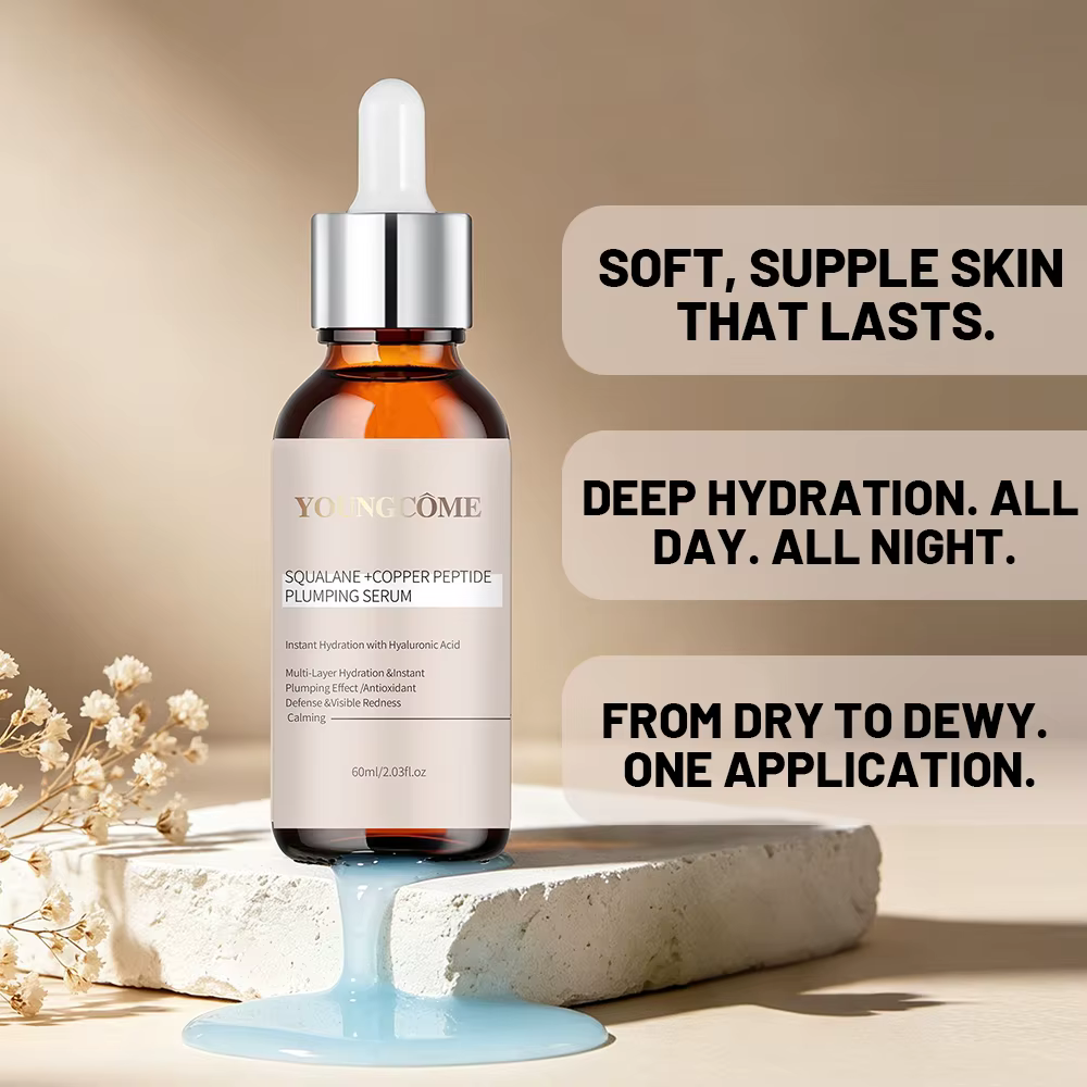 Sérum repulpant au squalane et aux peptides de cuivre pour le visage - Hydratant raffermissant à l'acide hyaluronique