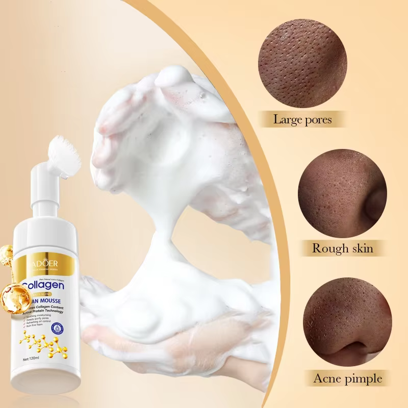 SADOER collagène nettoyant pour le visage Mousse nettoyage en profondeur soin de la peau hydratant raffermissant lavage