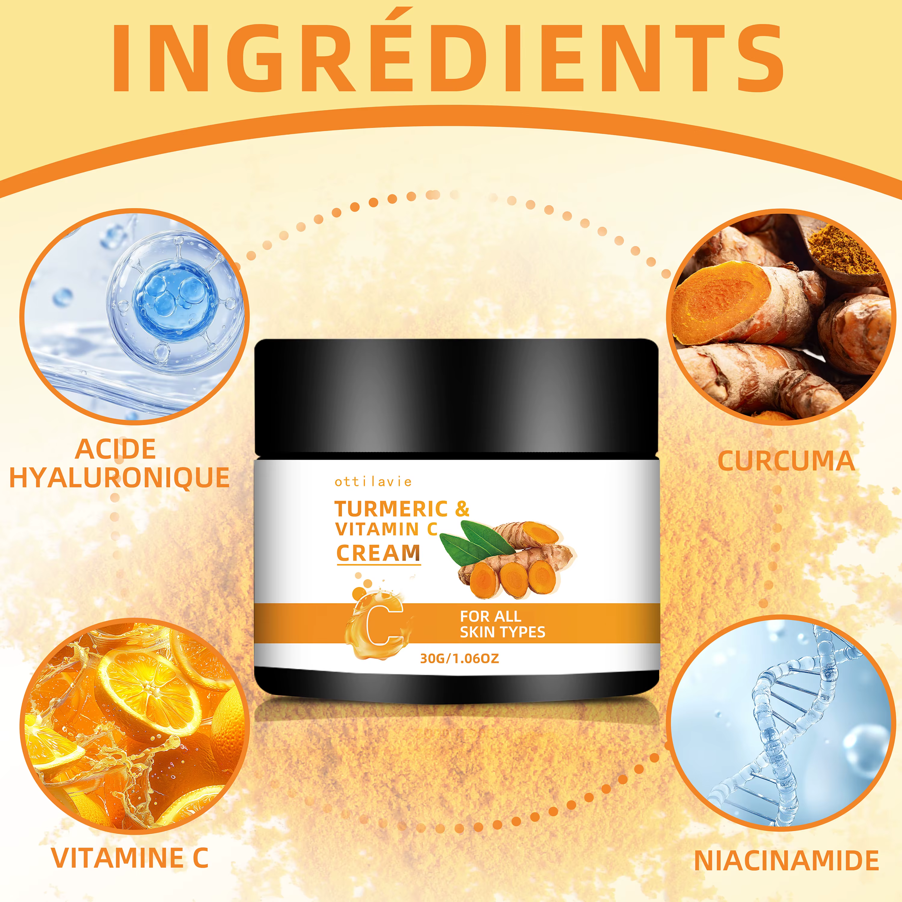 2 pièces ottilavie CRÈME DE CURCUMA ET DE VITAMINE C - Sans alcool