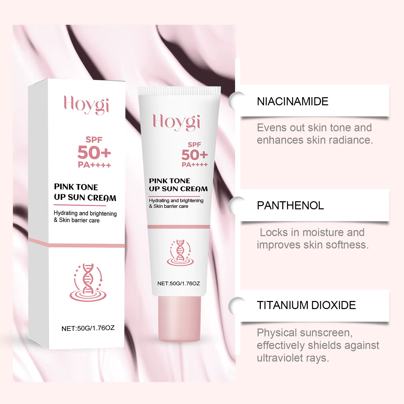 Crème solaire tonifiante rose SPF50+ PA+++ Protection UV éclaircissante
