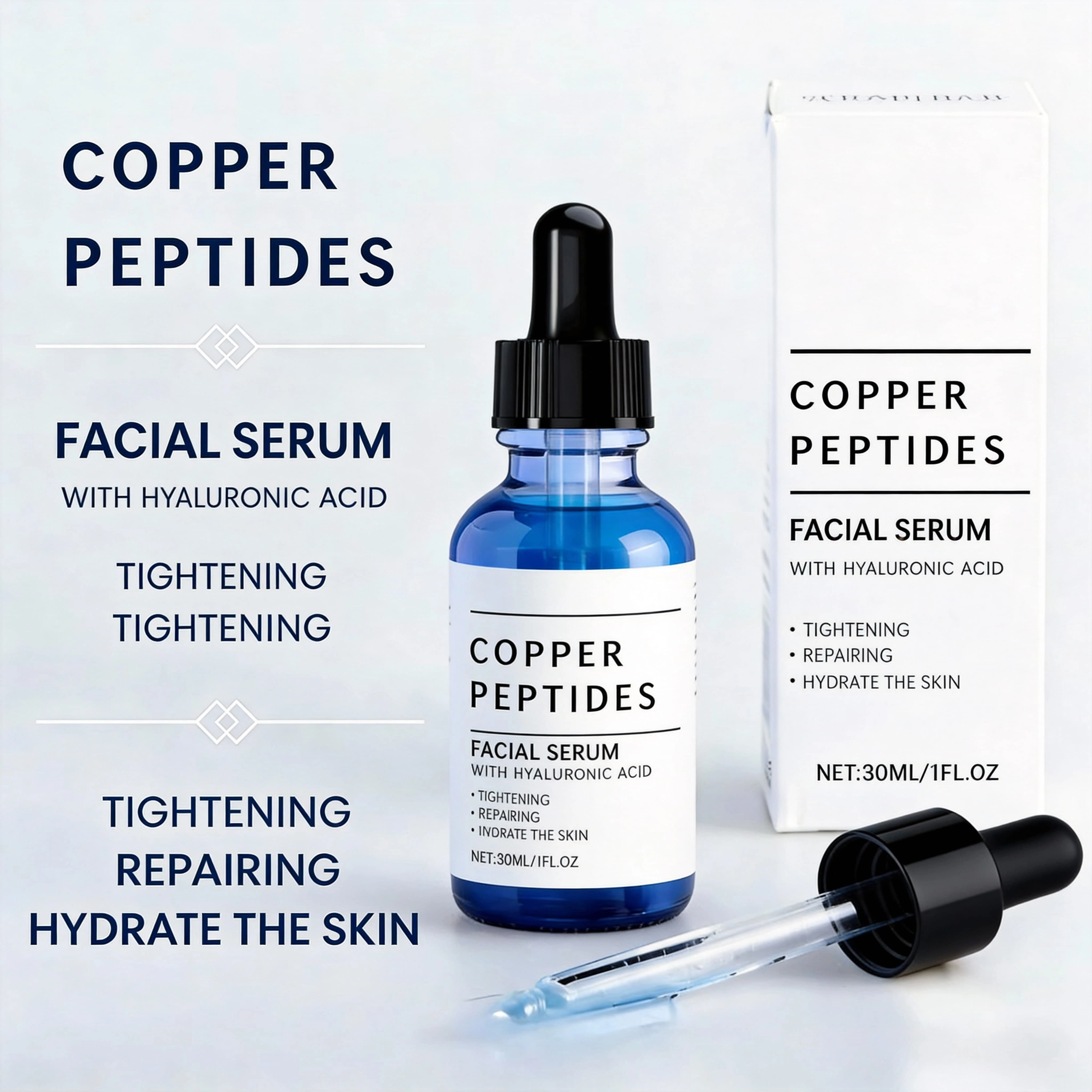 Sérum à l'acide hyaluronique à l'essence de cuivre et de titane pour les peaux sensibles