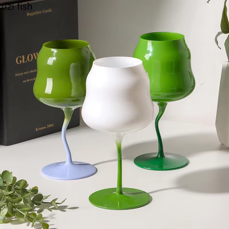 Tasse en verre à pieds hauts de Style crème, verre à vin rouge coloré créatif, verres à vin, verres à Cocktail, récipient d'alcool, articles pour boissons à domicile