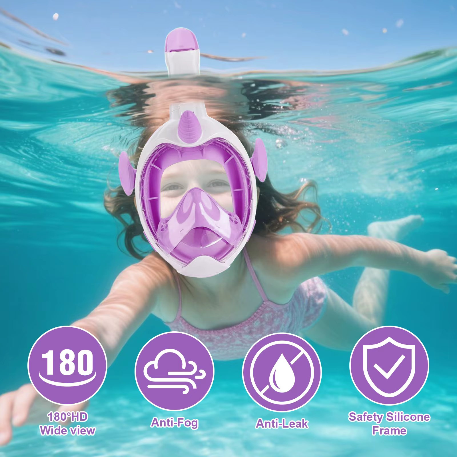 Masque de natation pour enfants, licorne, plongée sous-marine, visage complet, tuyau respiratoire unique, sûr, étanche, Anti-buée, confortable