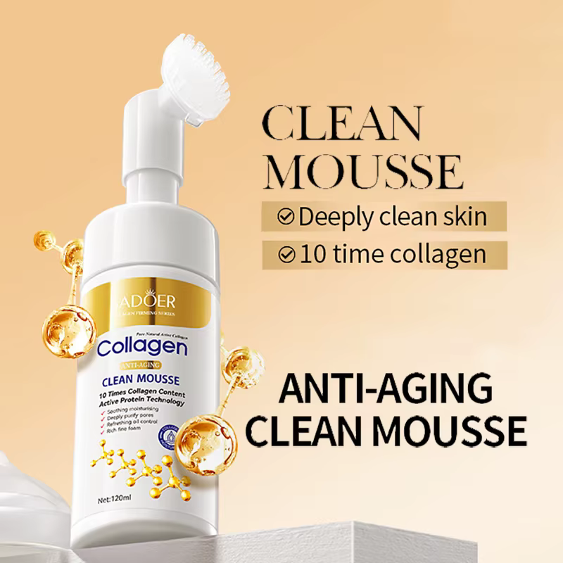 SADOER collagène nettoyant pour le visage Mousse nettoyage en profondeur soin de la peau hydratant raffermissant lavage