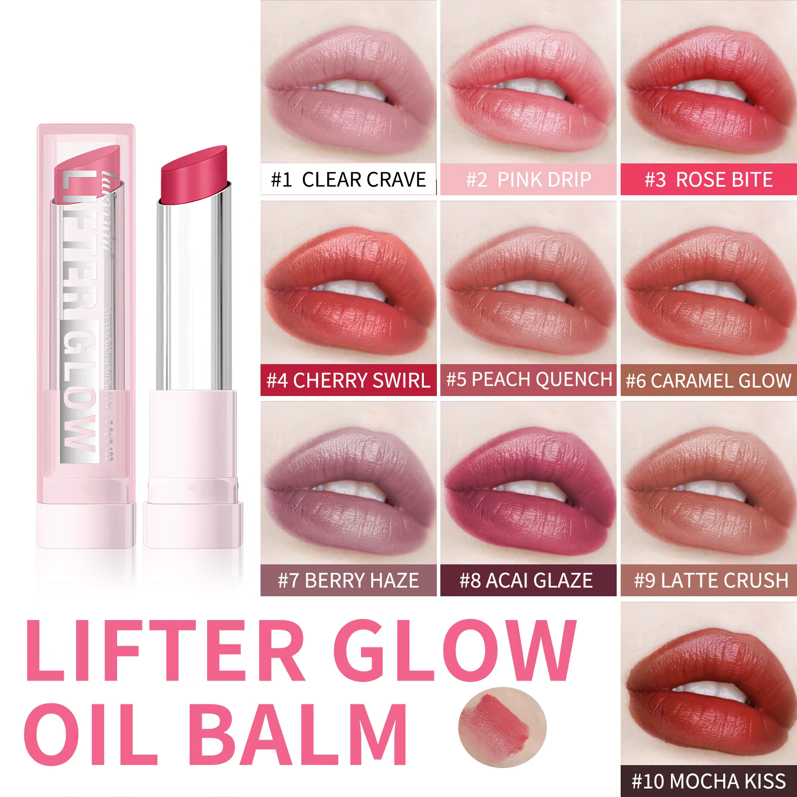 Baume à lèvres Lifter Glaze Oil Balm avec acide hyaluronique et mélange d'huile hydratante avec 24 heures de maquillage rose brillant hydratant lisse