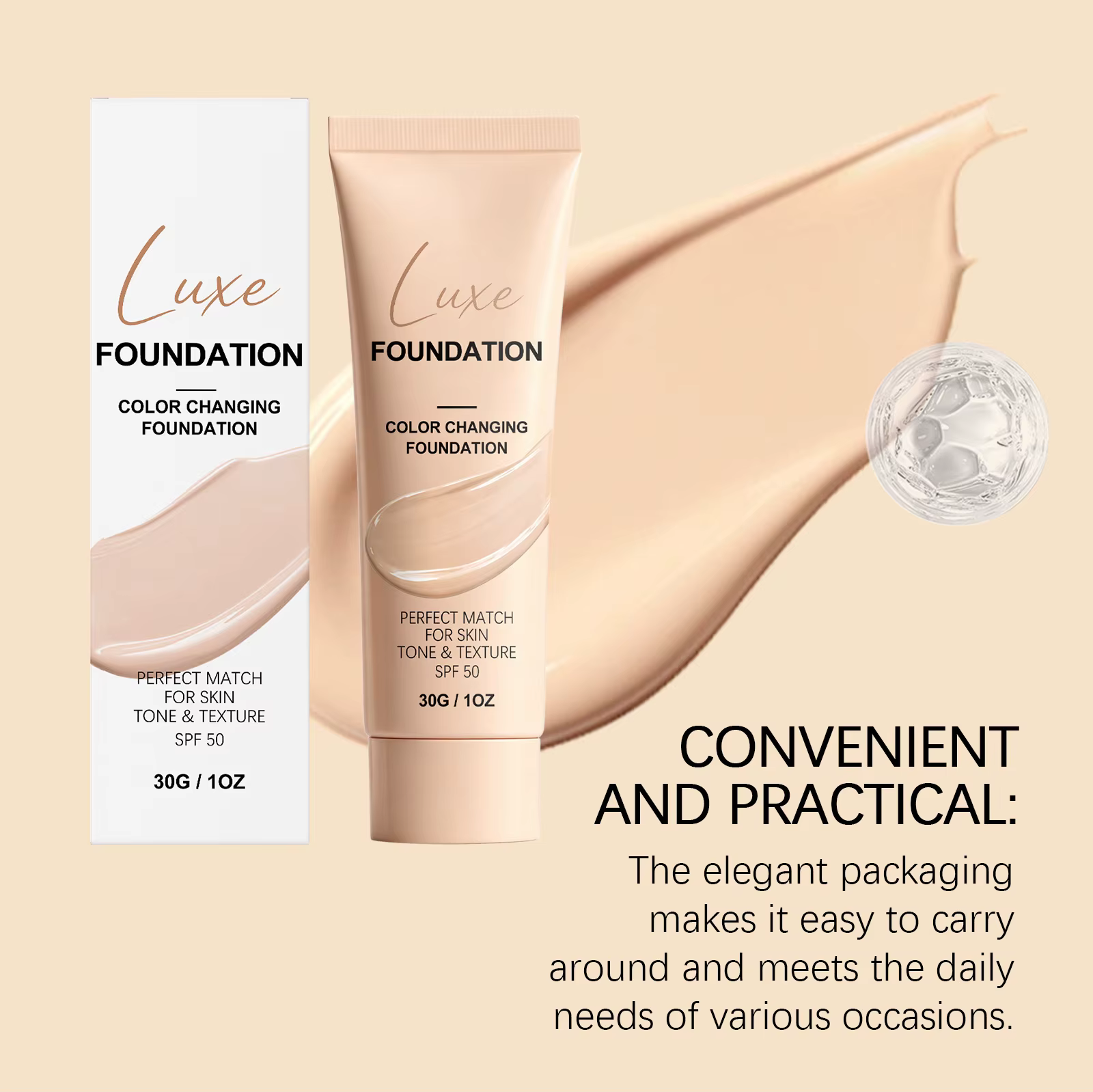 Fond de teint changeant de couleur SPF 50, couvrance naturelle, fond de teint liquide ajustable, léger, longue tenue, base de maquillage pour tous les types de peau