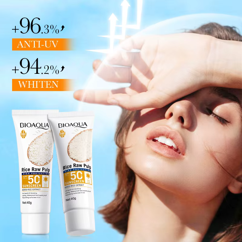 Purée de riz crème solaire SPF50 + PA + protection solaire/UV rafraîchir Non collant imperméable résistant à la sueur