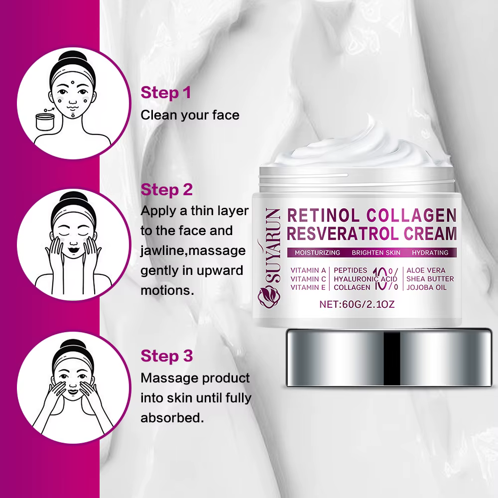 SUYARUN Crème visage anti-âge au rétinol Resveratrol - Hydratant de nuit pour les rides