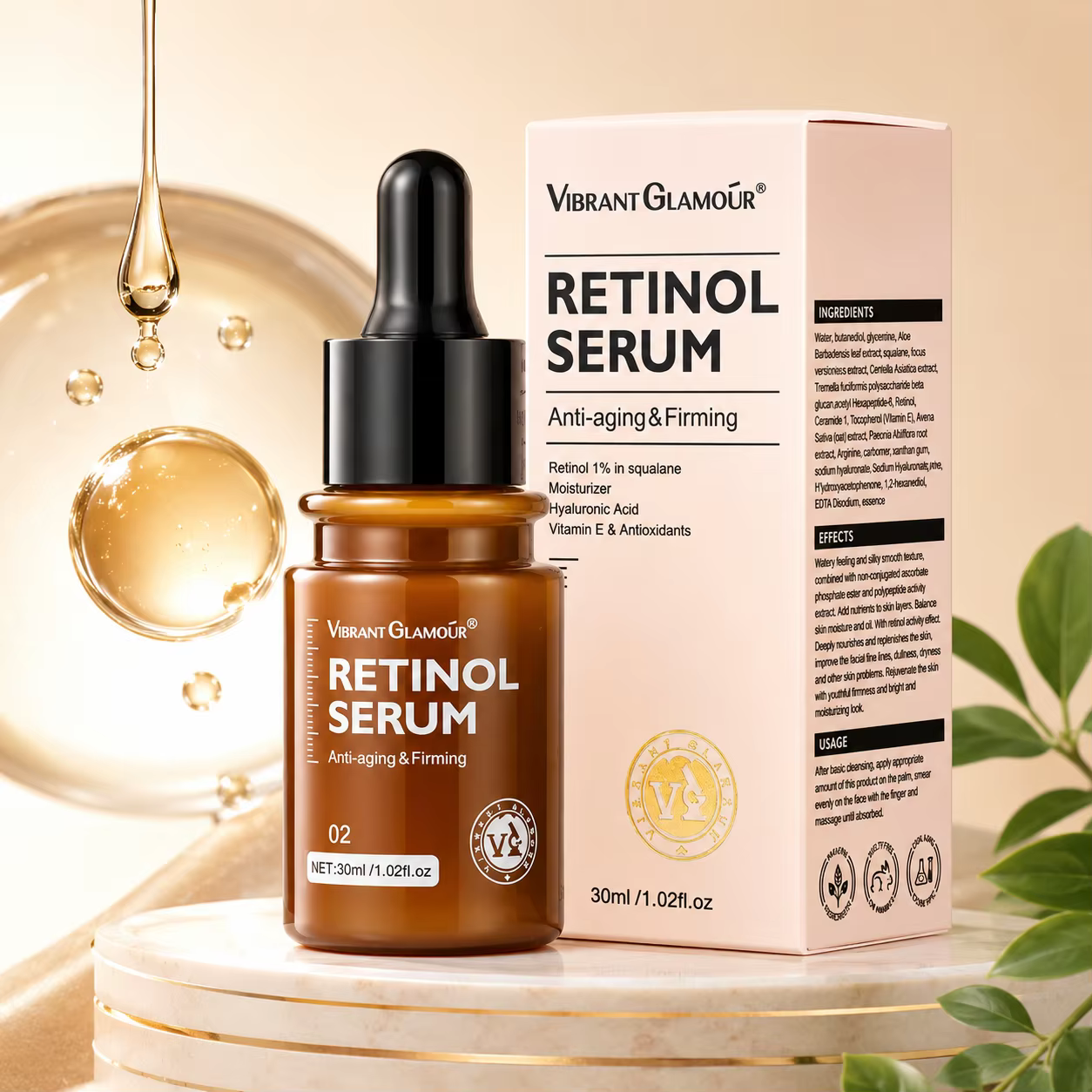 VIBRANT GLAMOUR-Sérum visage au rétinol, hydratant, 30ml