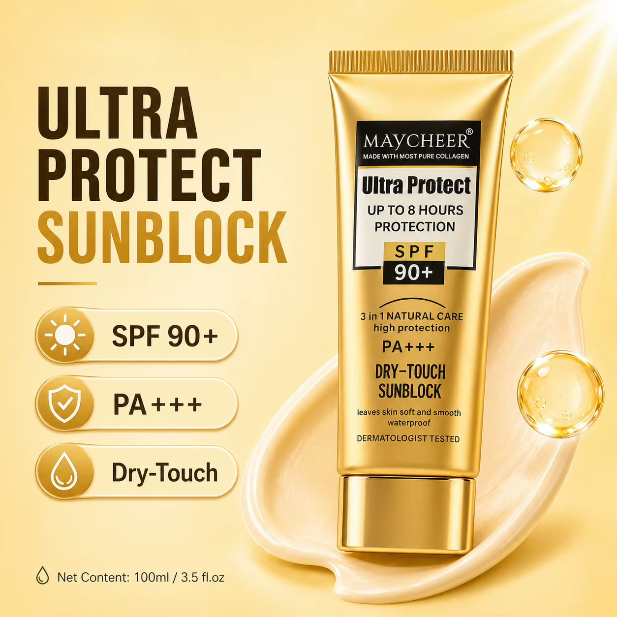 Crème solaire SPF90+, légère