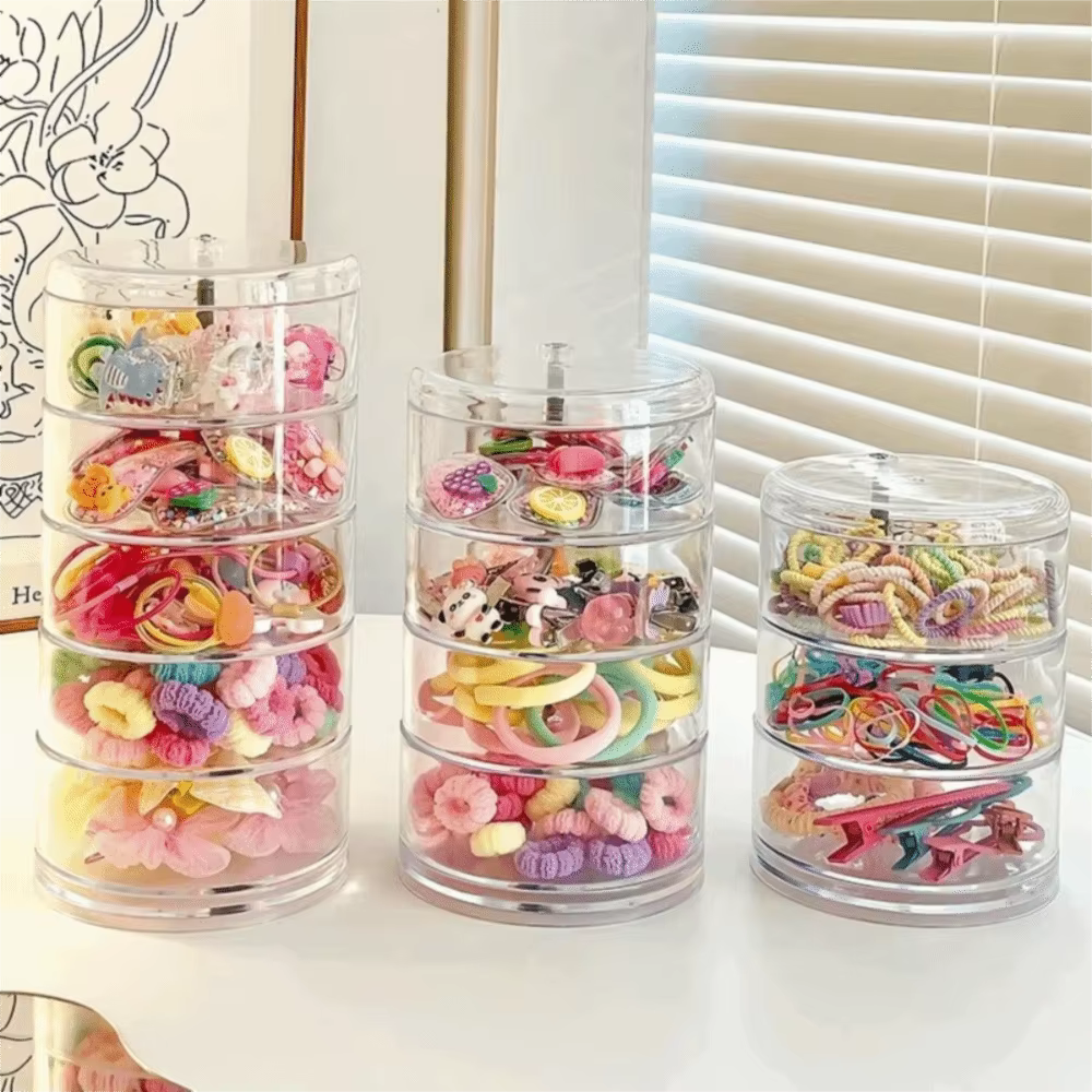 Boîte de rangement pour accessoires de cheveux en acrylique, élastiques, pinces à cheveux, coiffes, boîte à bijoux