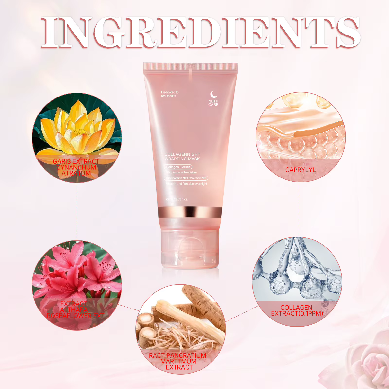 Masque raffermissant au collagène pour la nuit 75ml - Formule tenseur hydratante en profondeur pour une peau lisse