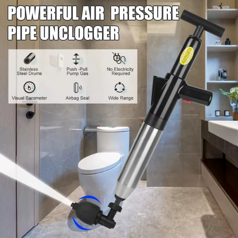 Déboucheur de toilettes qui peut déboucher instantanément les égouts, bloquer les toilettes et créer un drain universel pour les sols de cuisine grâce à la pression d'air.