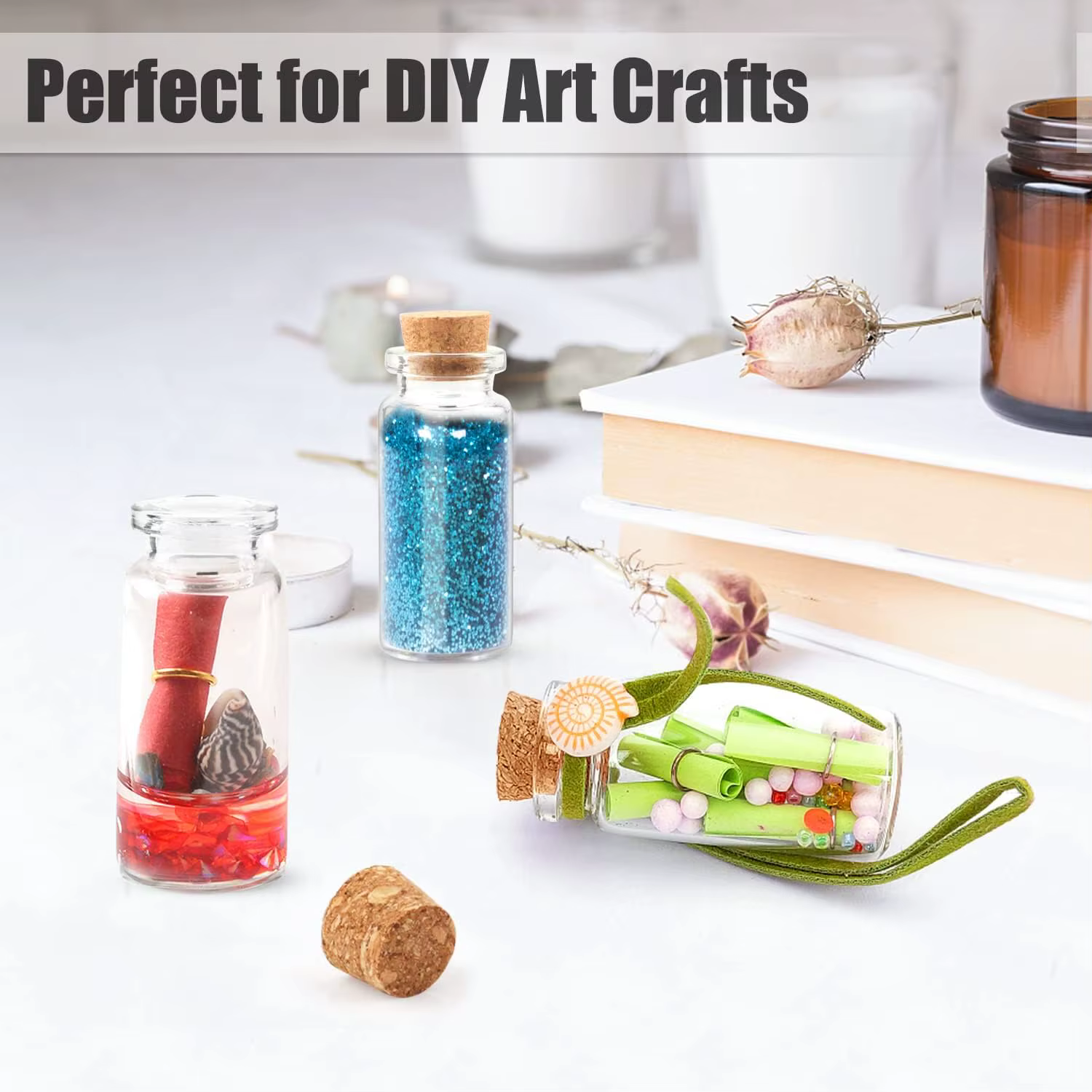 Petites bouteilles en verre avec liège, petits pots en verre vides, flacons d'art artisanal, bouteilles de souhait transparentes, cadeaux de fête d'anniversaire et de mariage