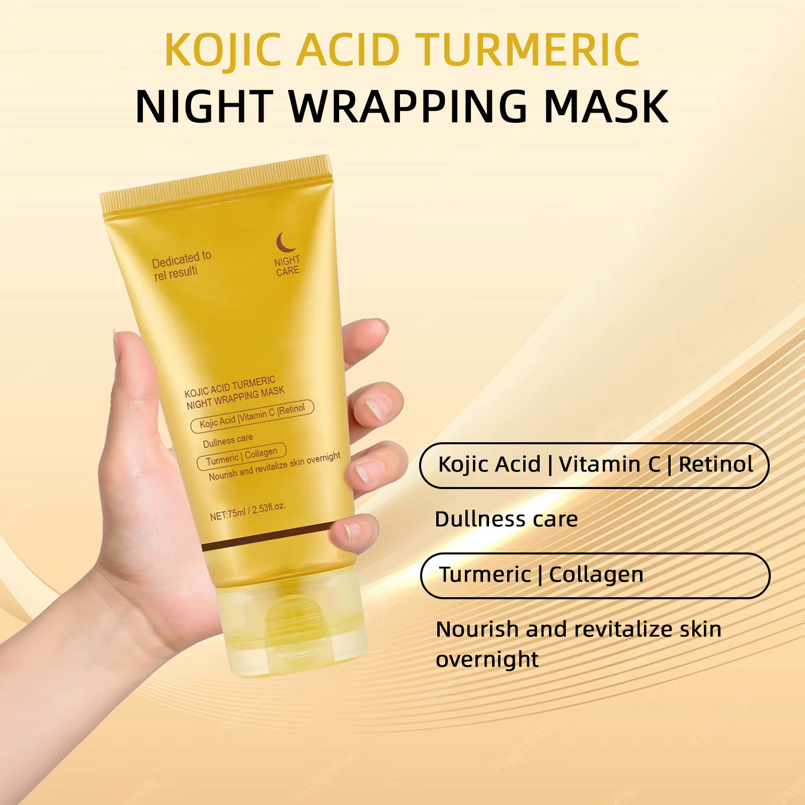 Masque Facial enveloppant de nuit au curcuma à l'acide kojique