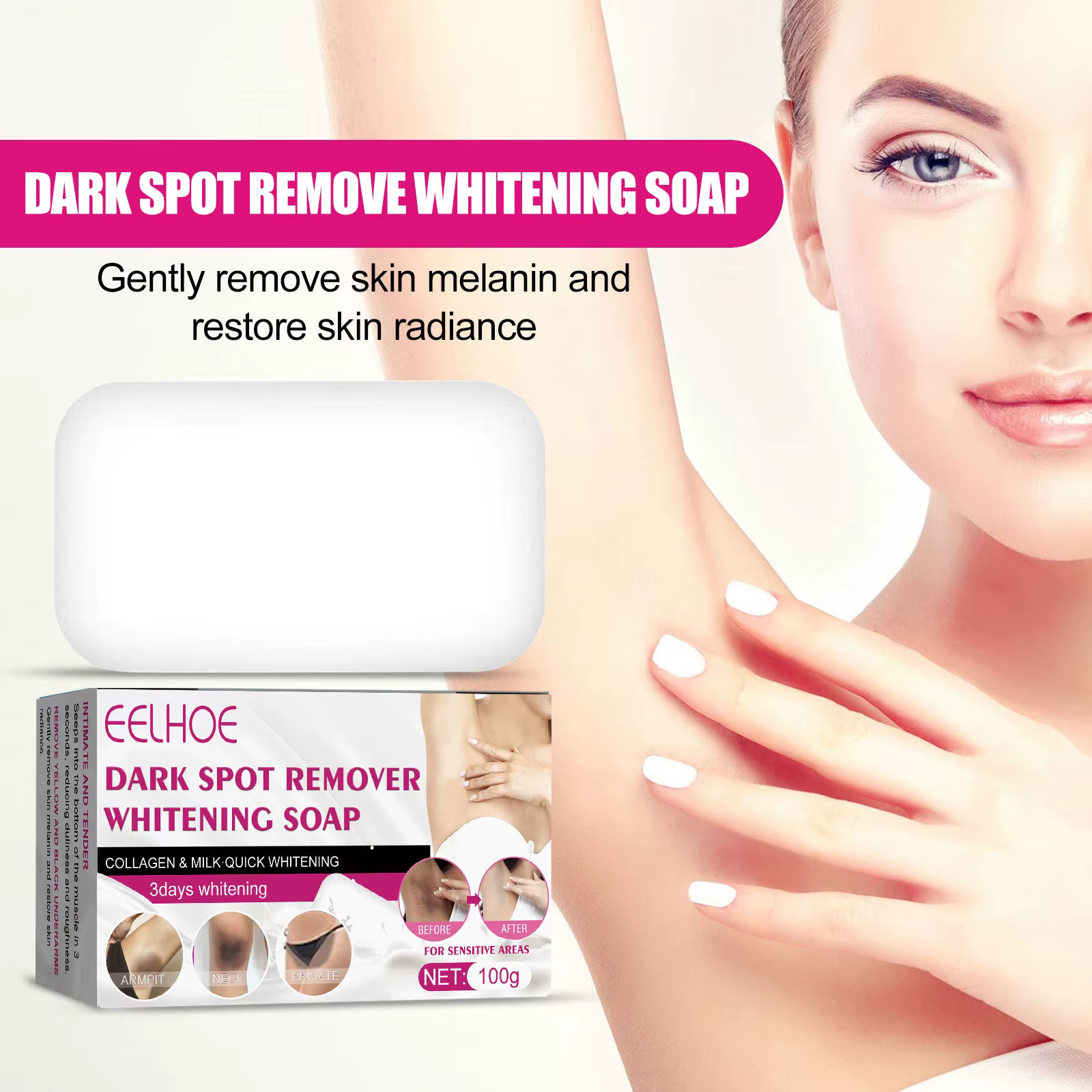 EELHOE savon blanchissant pour peau foncée blanchiment des articulations coude nettoyage en profondeur intime supprimer la matité mélanine dissolvant de taches foncées 100g
