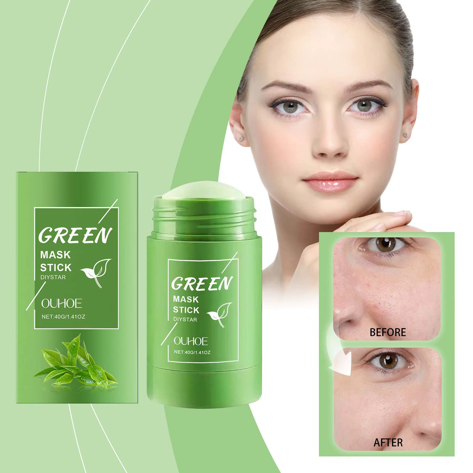 40g supprimer points noirs thé vert masque solide nettoie les Pores bâton imperfections du visage