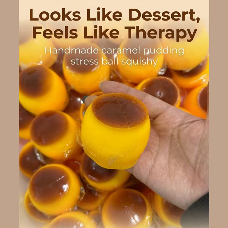 Balle anti-stress réaliste en forme de pudding au caramel, à presser, faite à la main, croquante, douce et moelleuse, pour la relaxation sensorielle ASMR