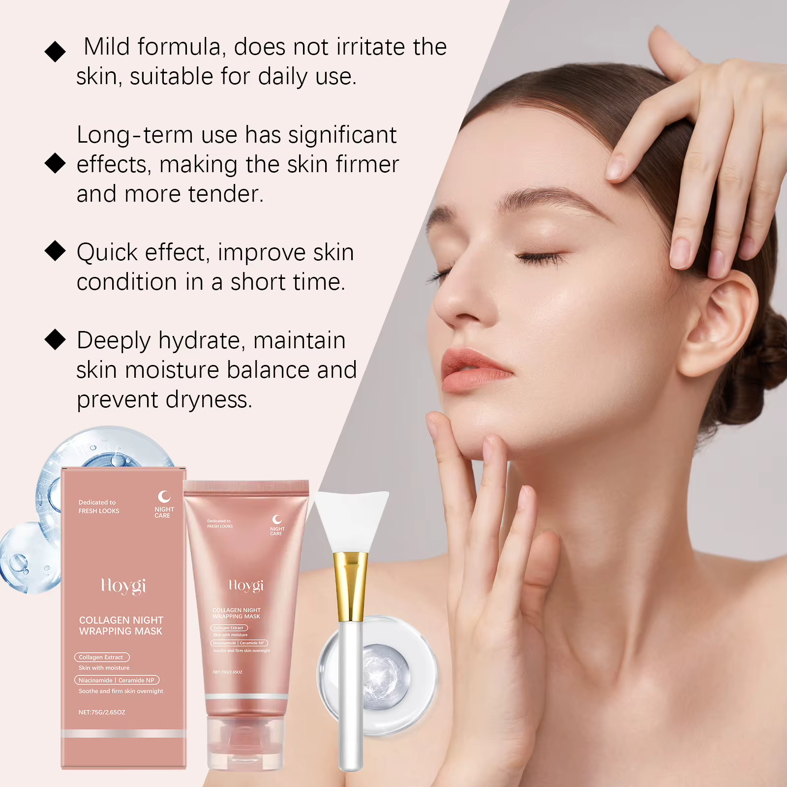 Masque Peel-Off au Collagène Nuit Hydratant Raffermissant Éclaircissant Soin Élastifiant Nettoyant