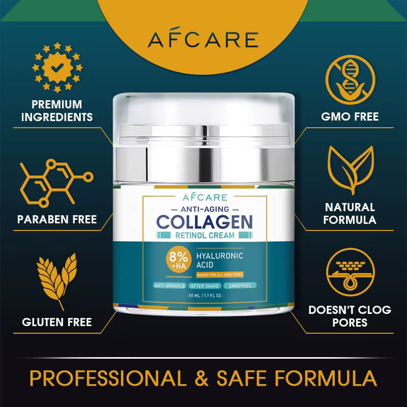 Crème pour le visage au collagène à 8% avec acide hyaluronique de haute qualité