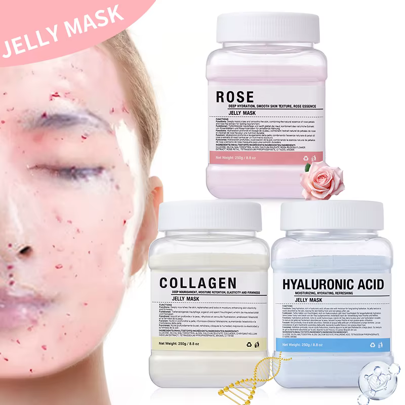 Masque facial en poudre de gelée à l'acide hyaluronique/à la rose/au collagène - Hydratant