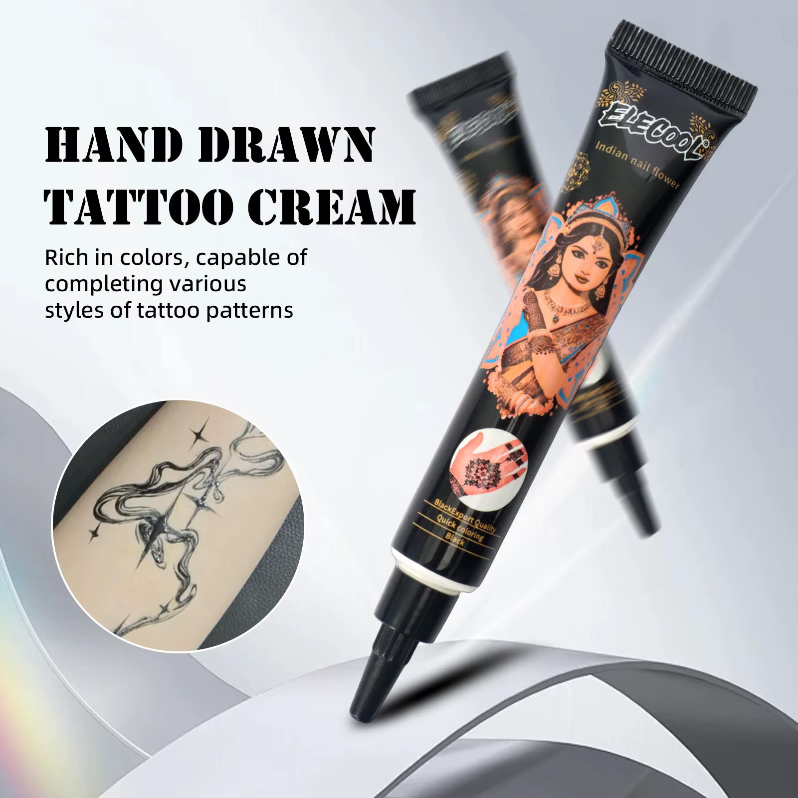 Crème de henné brun naturel et biologique, 1/6 pièces, crème de henné brun pour tatouage, tatouage temporaire, crème de henné semi-permanente
