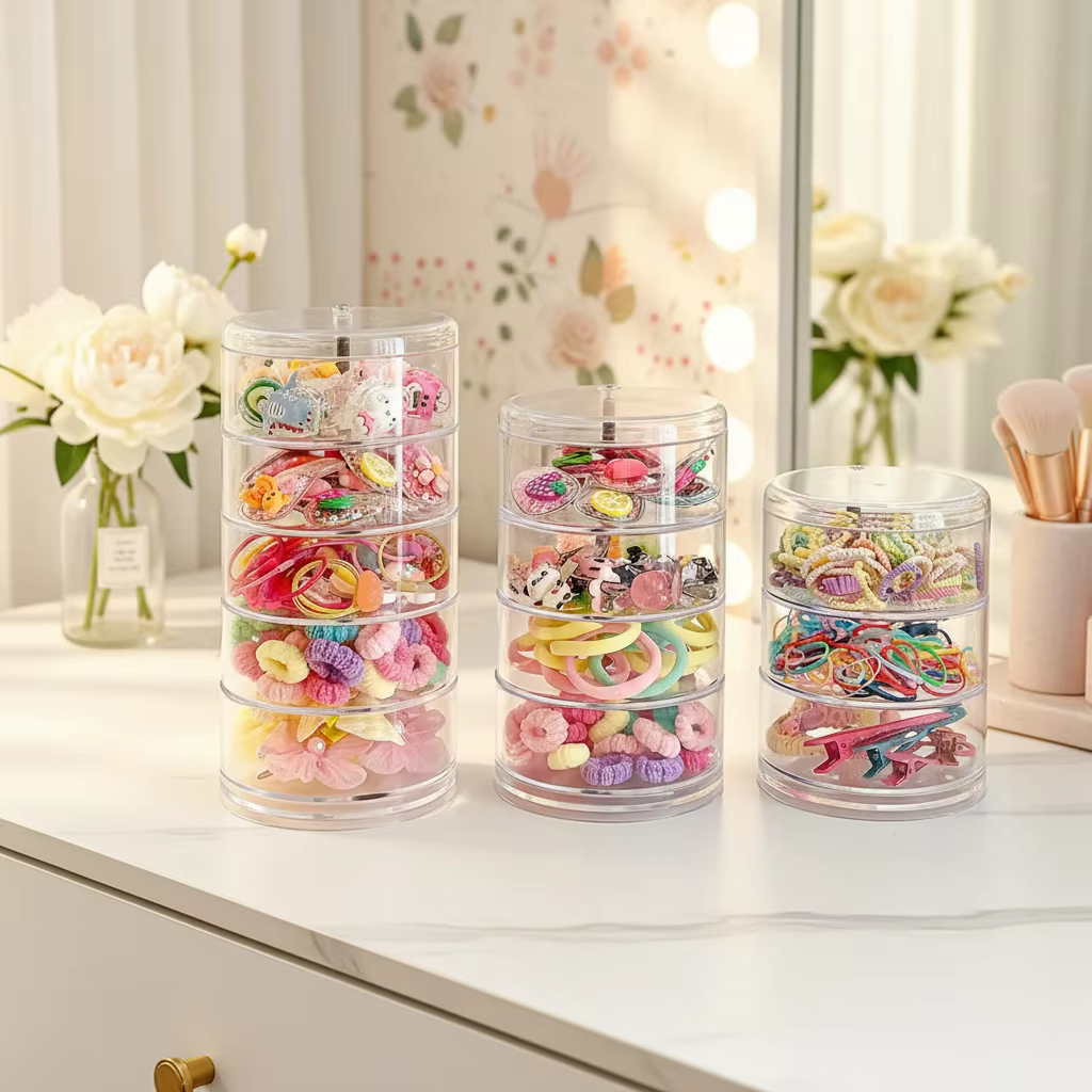 Boîte de rangement pour accessoires de cheveux en acrylique, élastiques, pinces à cheveux, coiffes, boîte à bijoux