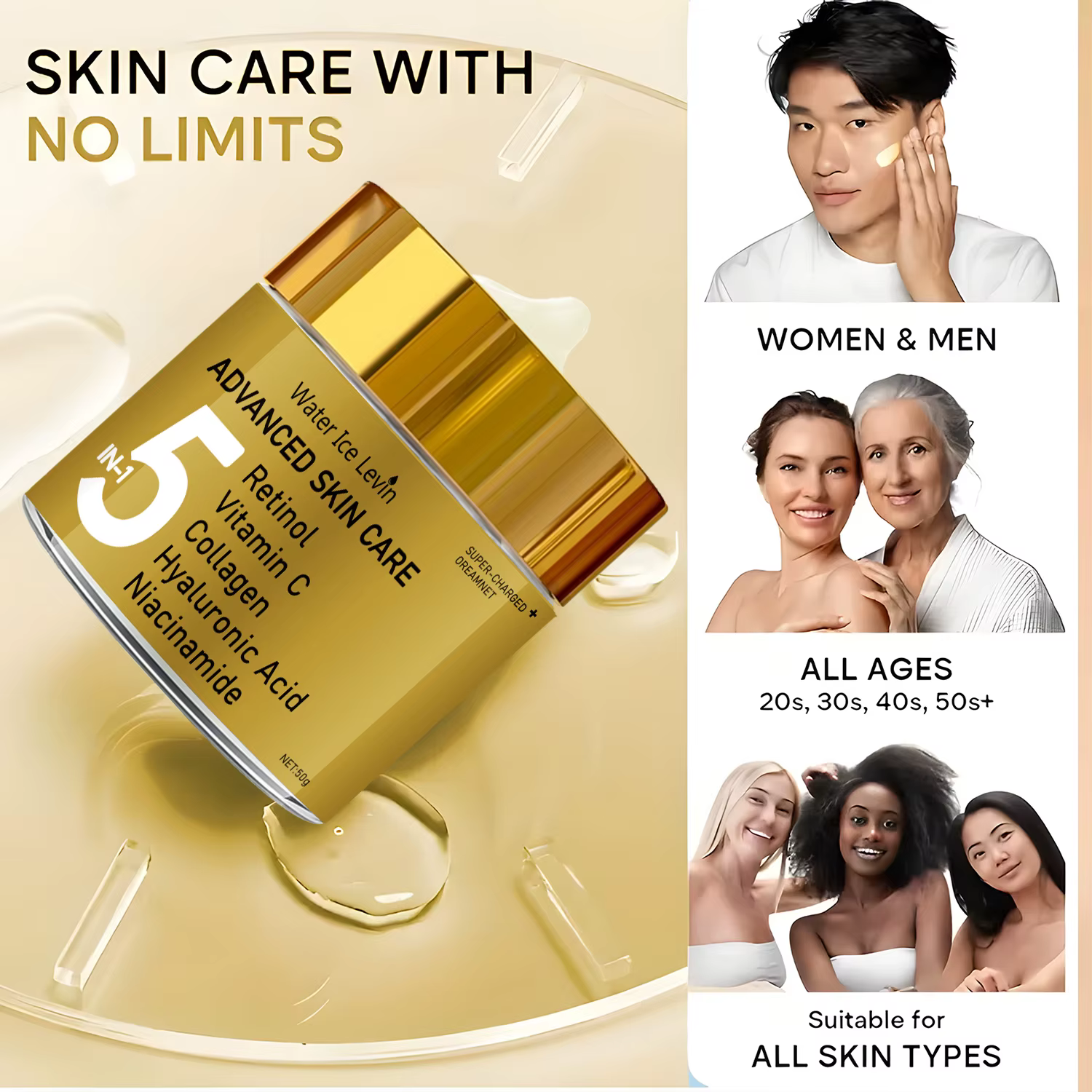 Crème hydratante pour le visage 5 en 1 contenant de la vitamine C