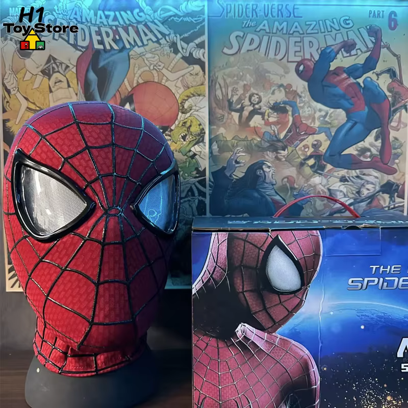 Masque lumineux Spider-Man à activation automatique avec yeux motorisés et contrôle par anneau, échelle 1:1, portable, objet de collection pour cosplay