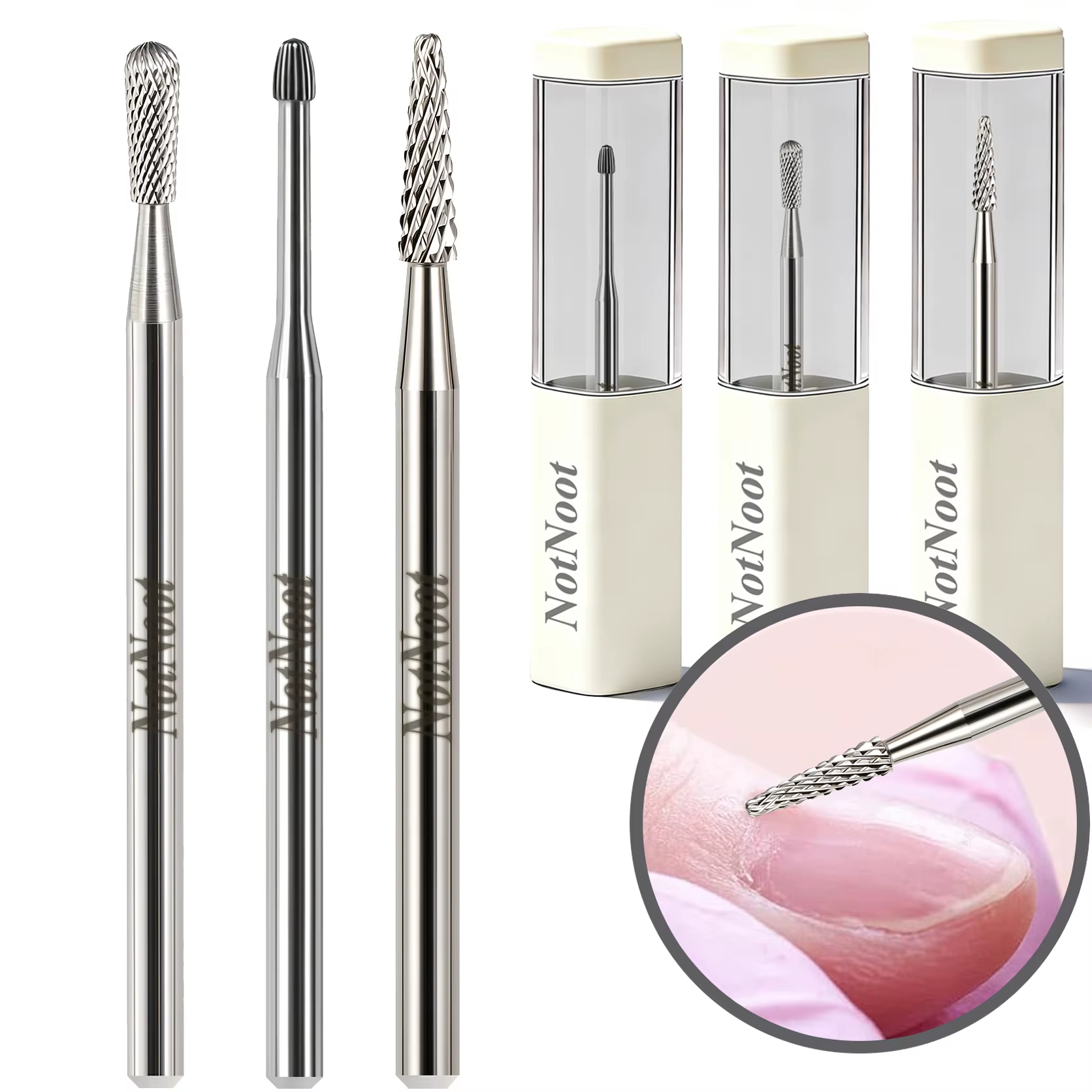 Foret à ongles professionnel NotNoot pour le nettoyage des cuticules, embout en carbure de sécurité pour le nettoyage sous les ongles, préparation des cuticules et des peaux mortes