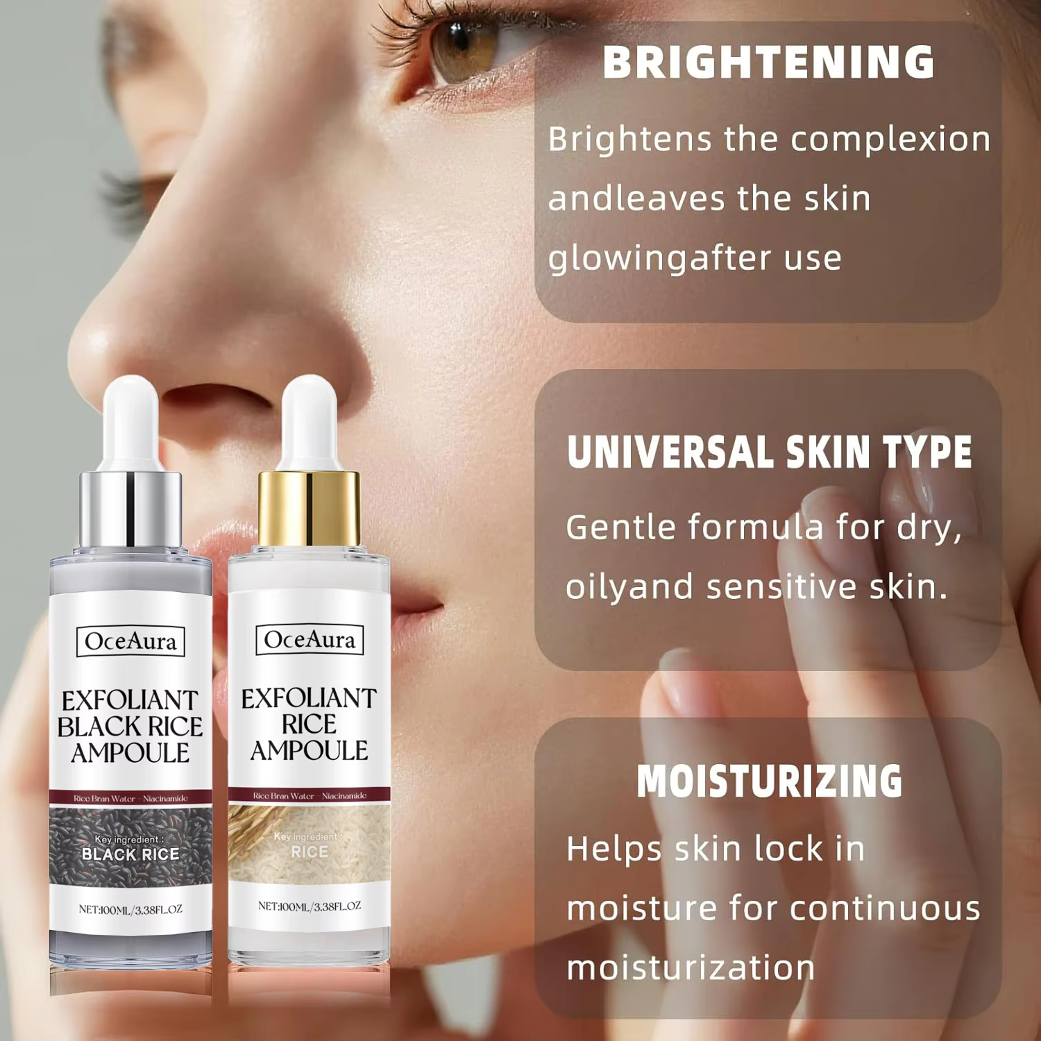 Ensemble d'ampoules exfoliantes de riz pour une peau douce