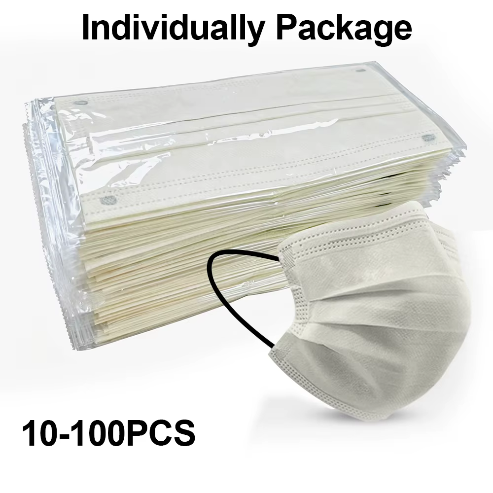 Masques jetables pour adultes, emballage individuel, filtre Meltblown, masque facial non tissé, bleu, respirant, protecteur, 10 à 100 pièces