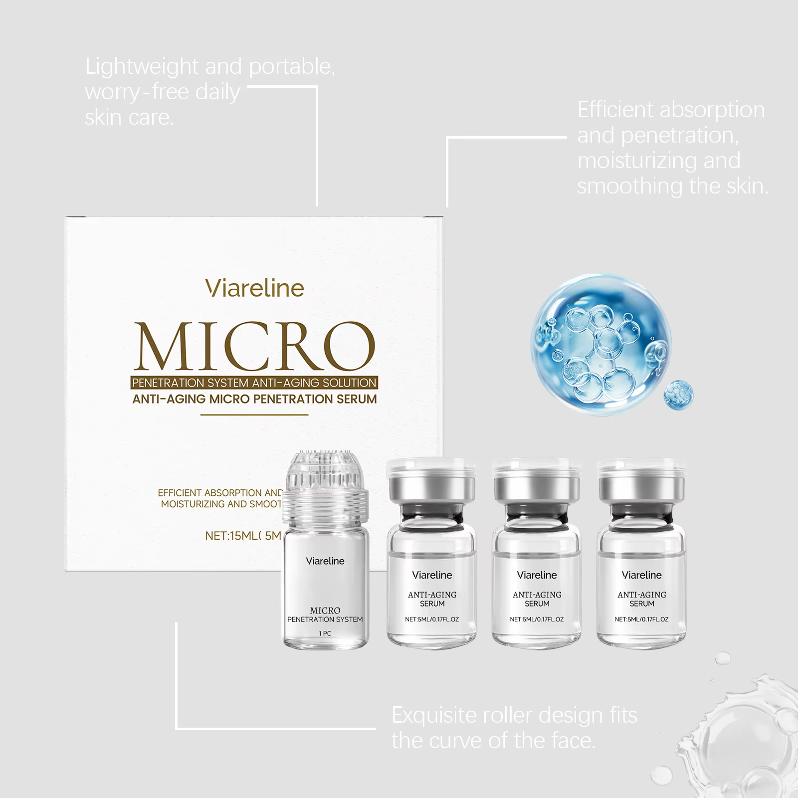 Kit de Soin Visage Professionnel à Domicile : Sérum Microneedle au Collagène Hexapeptide et Rouleau Hydratant pour une Peau Éclatante