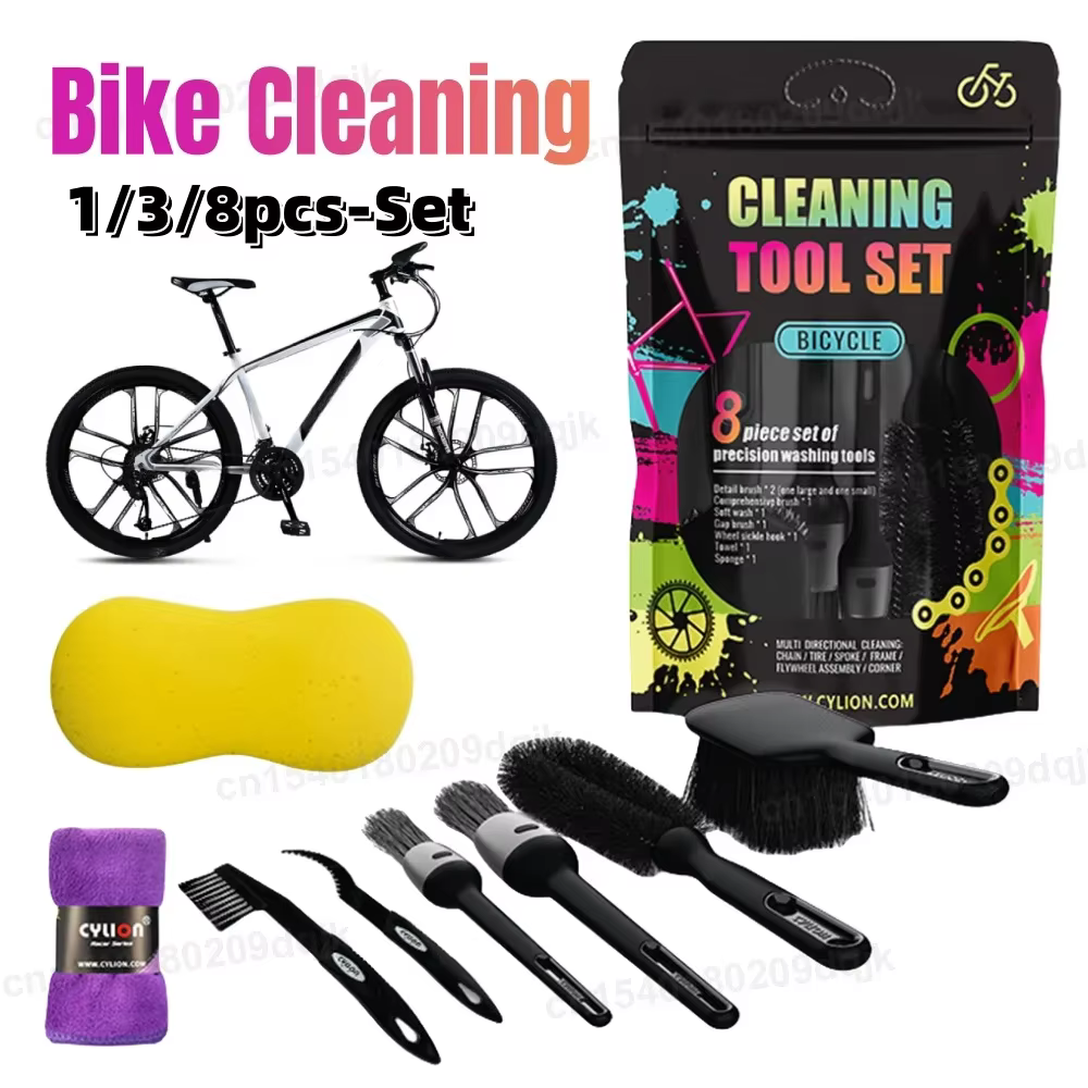Ensemble d'outils de nettoyage de vélo, Kit de brosses de nettoyage de vélo pour montagne, route, ville, BMX et accessoires de vélo pliants
