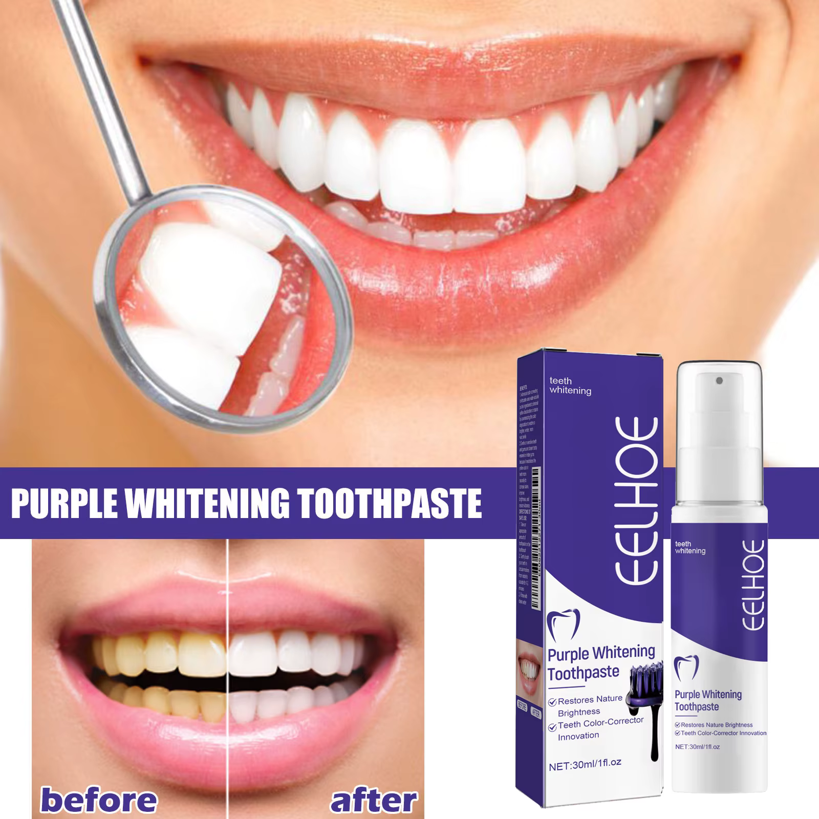 Dentifrice blanchissant V34, blanchiment instantané des dents, élimination des taches dentaires et du tartre, hygiène buccale, haleine fraîche, nettoyant oral