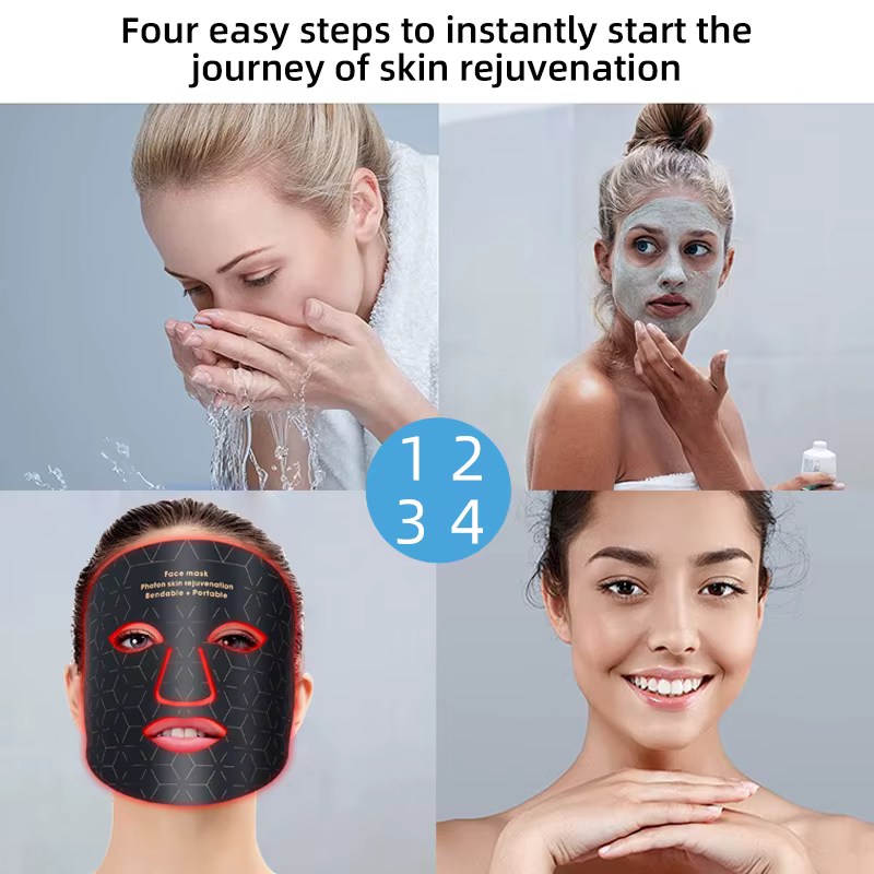 Masque facial à LED 4 couleurs avec cou
