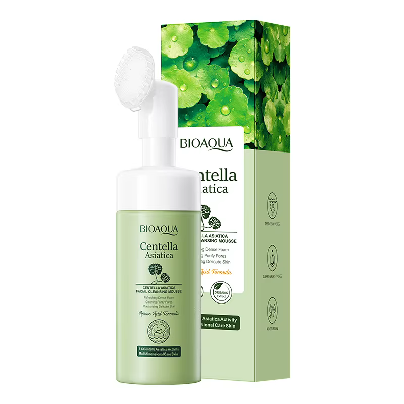 BIOAQUA Mousse Nettoyante Visage à la Centella Asiatica avec Brosse – Nettoyage Profond des Pores