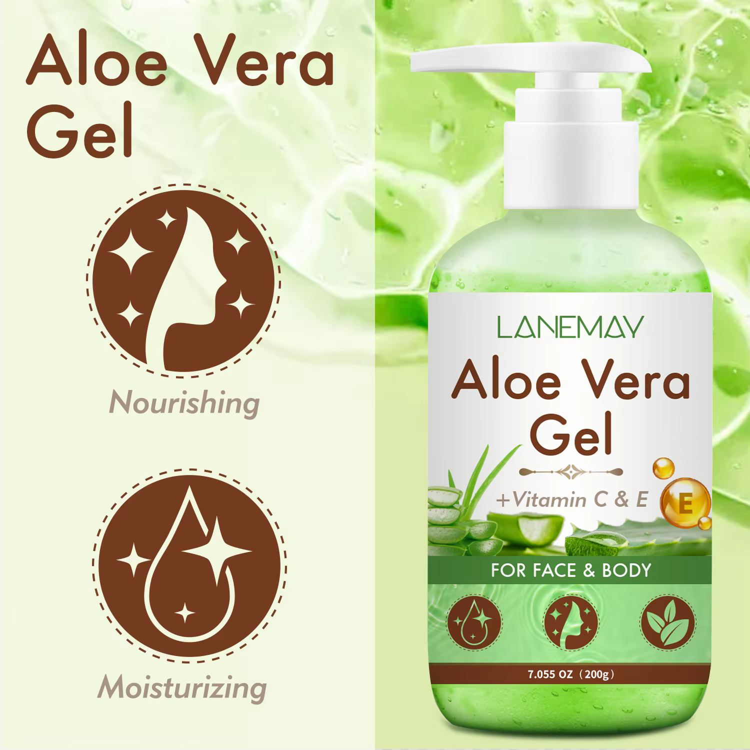 Gel d'aloe Vera à la vitamine C et E pour le visage et le corps