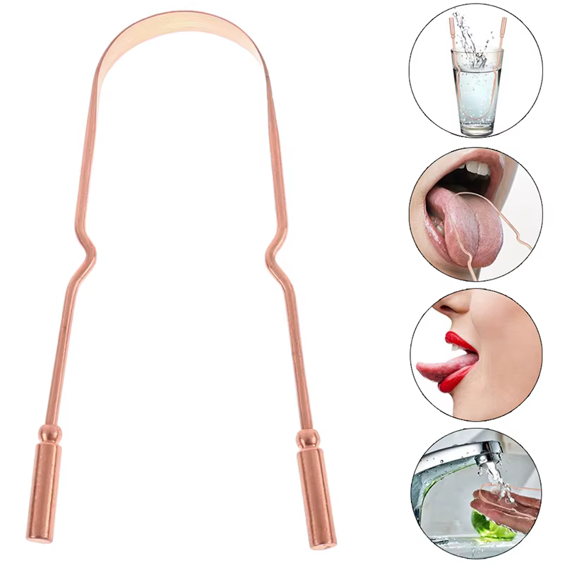 Grattoir à langue en cuivre pur, brosse nettoyante buccale, outils d'hygiène pour un nettoyage optimal.