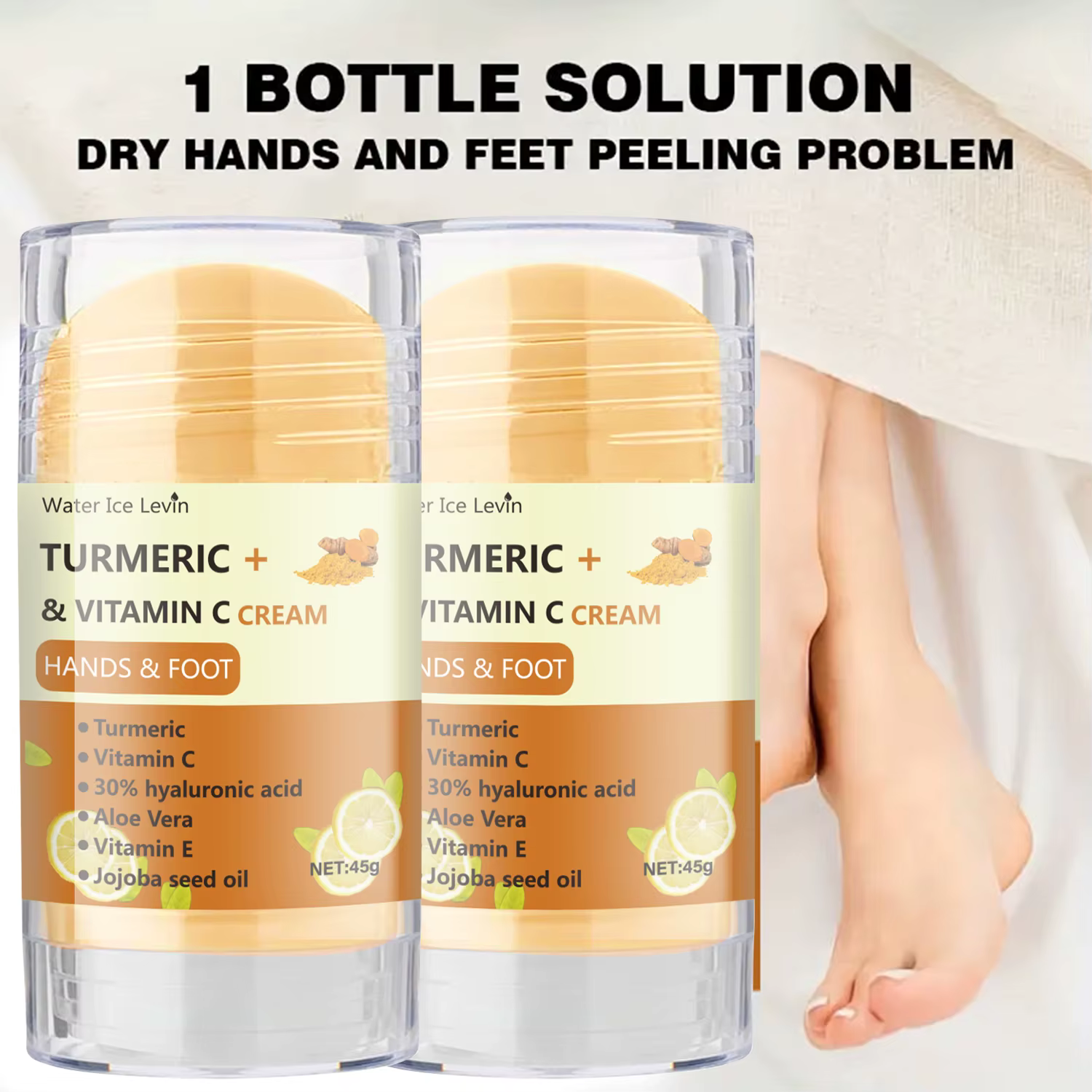 Crème Mains et Pieds au Curcuma et Vitamine C 45g avec Acide Hyaluronique